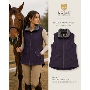 Noble Equestrian Quilted Vest Purple Faux Fur Collar NWT M